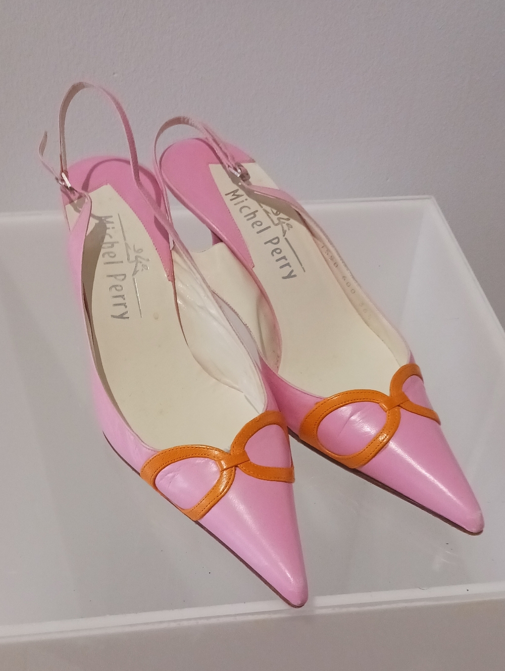 Michel Perry Pink Slingback Pointed Flats with Orange Trim 6
